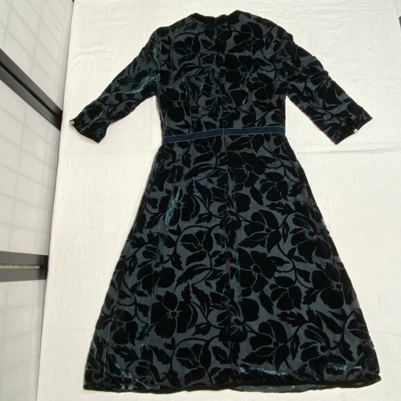 Rick Rhe Handmade Italy Silk Velvet Devore ¾ Sleeve Lined High Neck Ruffle Dress - Picture 10 of 13